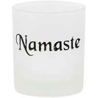 Etched Glass Votive Holder Namaste Black (Each)