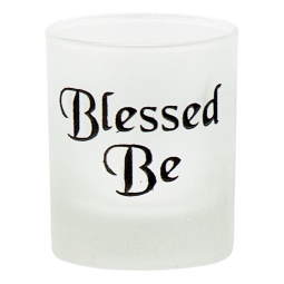 Etched Glass Votive Holder Blessed Be Black (Each)