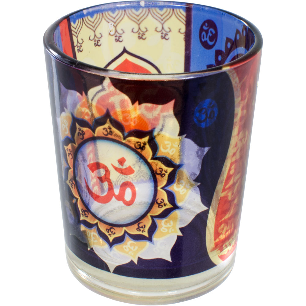 Printed GLASS Votive Holder - Om (each)