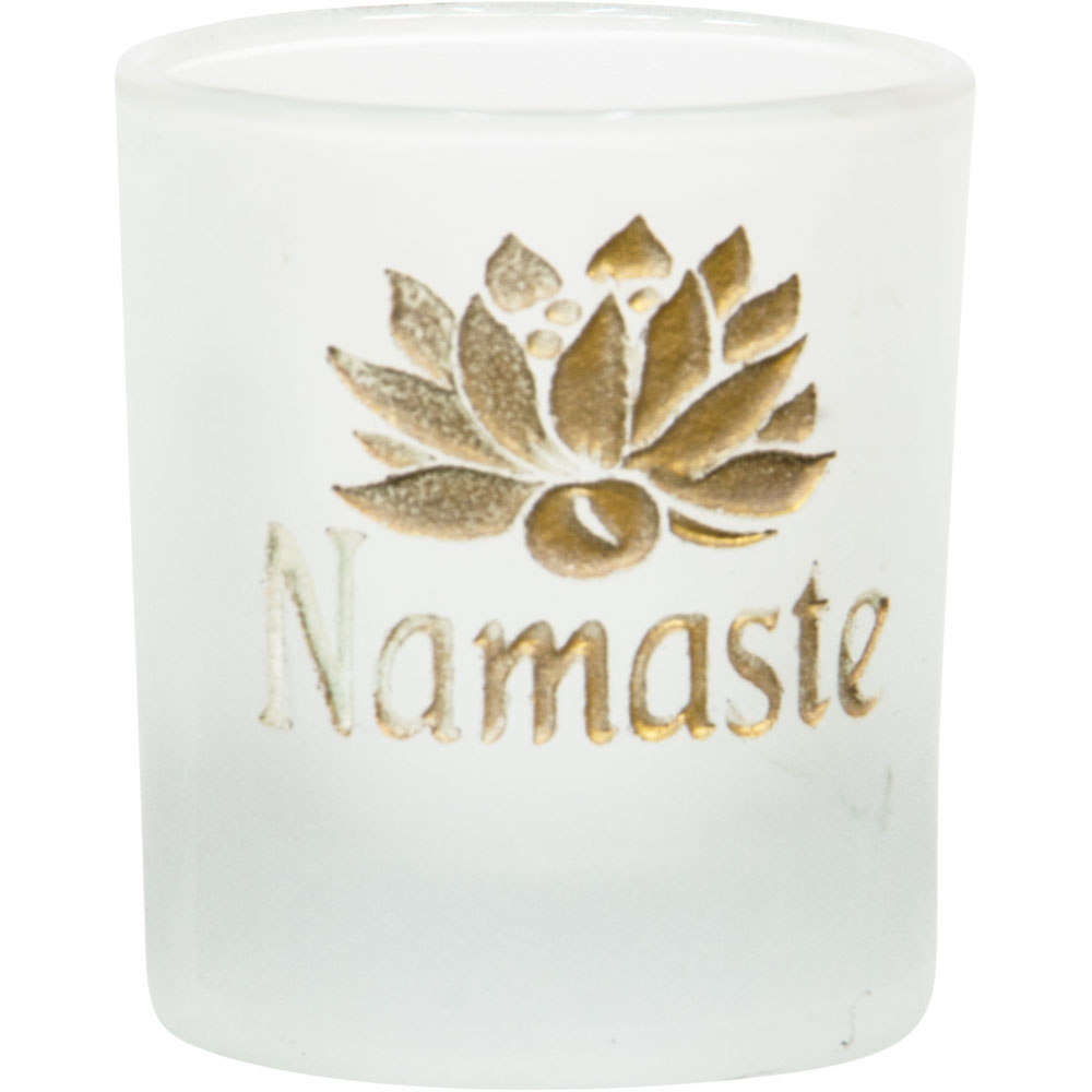 Etched GLASS Votive Holder - Namaste Lotus (Each)