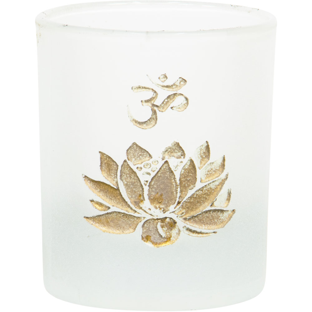 Etched Glass Votive Holder - Lotus Om (Each)