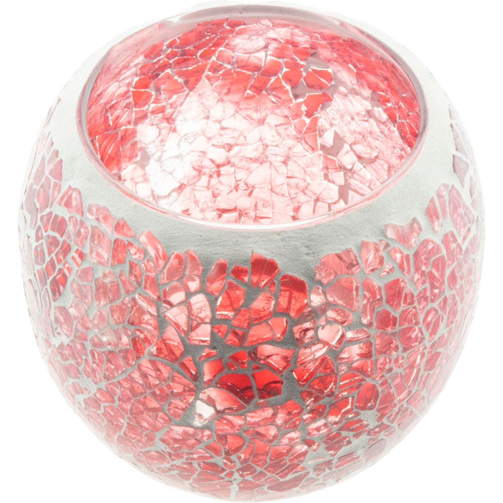 Glass Mosaic Votive Holder Round w/ LED T-Light - Red (Each)