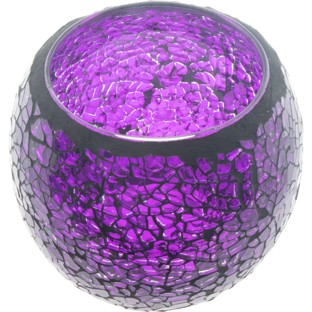 GLASS Mosaic Votive Holder Round w/ LED T-Light - Purple (Each)