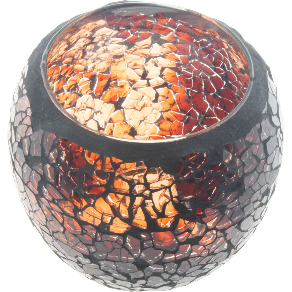 GLASS Mosaic Votive Holder Round w/ LED T-Light - Brown (Each)