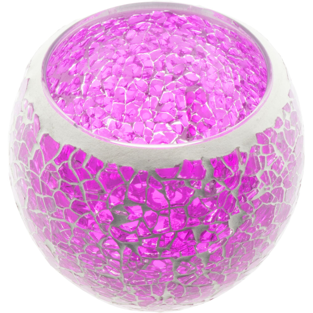 GLASS Mosaic Votive Holder Round w/ LED T-Light - Pink (Each)