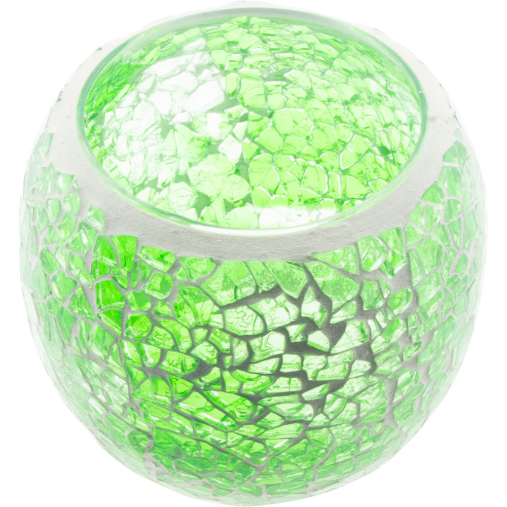 GLASS Mosaic Votive Holder Round w/ LED T-Light - Green (Each)