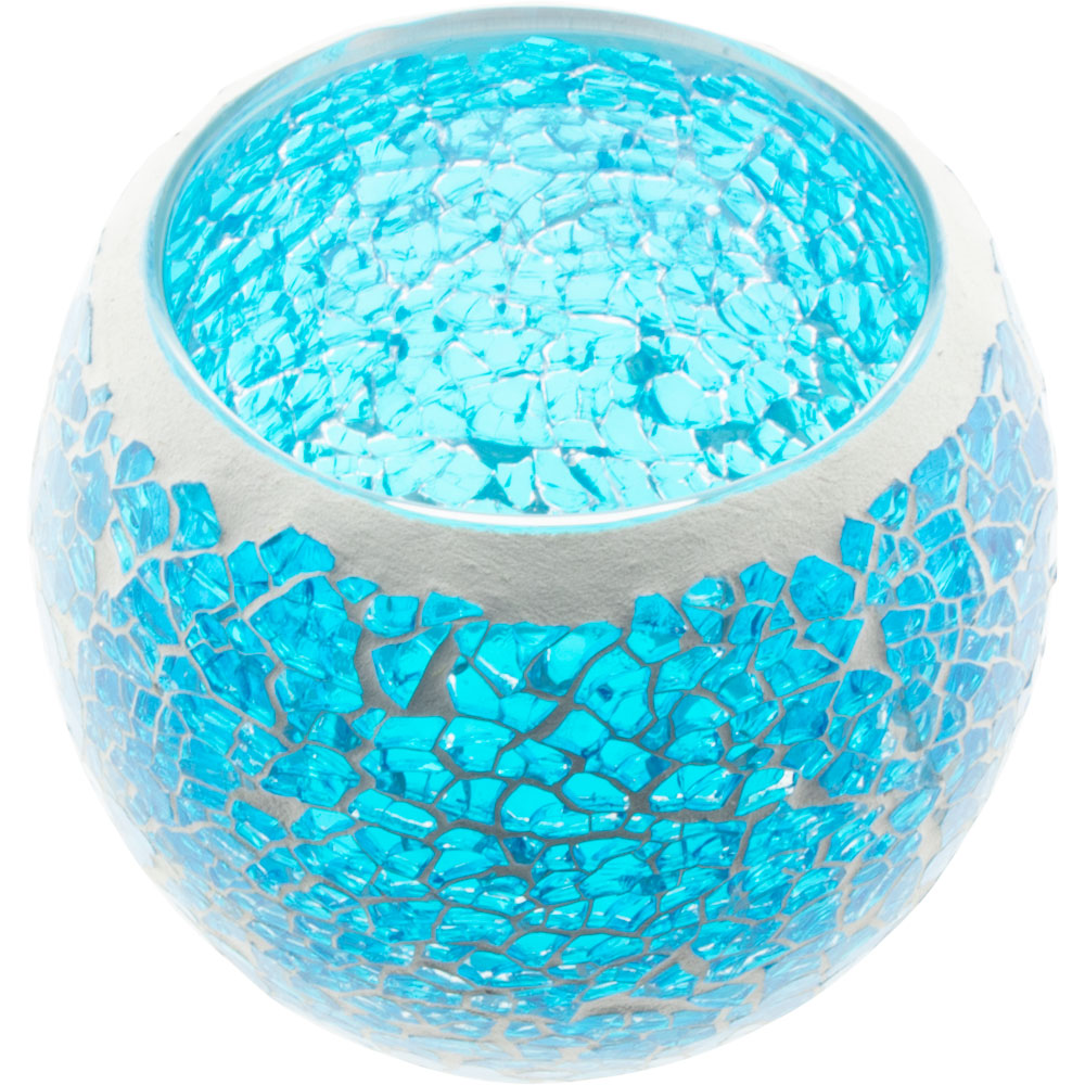 Glass Mosaic Votive Holder Round w/ LED T-Light - Blue (Each)