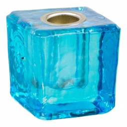 Mini Glass Candle Holder Cube Blue (each)