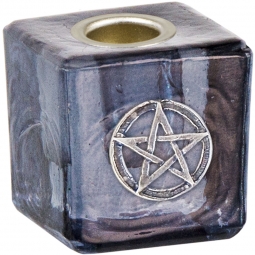 Mini Glass Candle Holder Pentacle Black (Each)