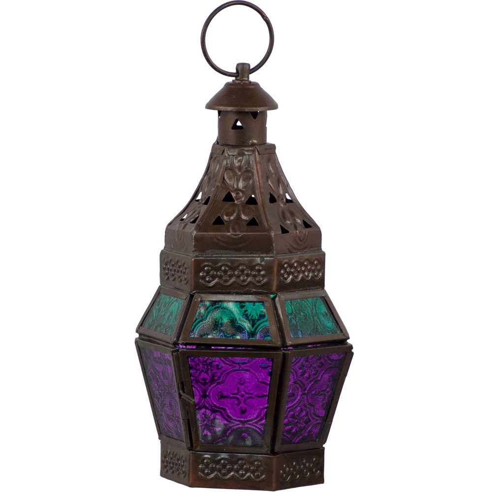 Glass & METAL Lantern Guide Turquoise & Purple (each)