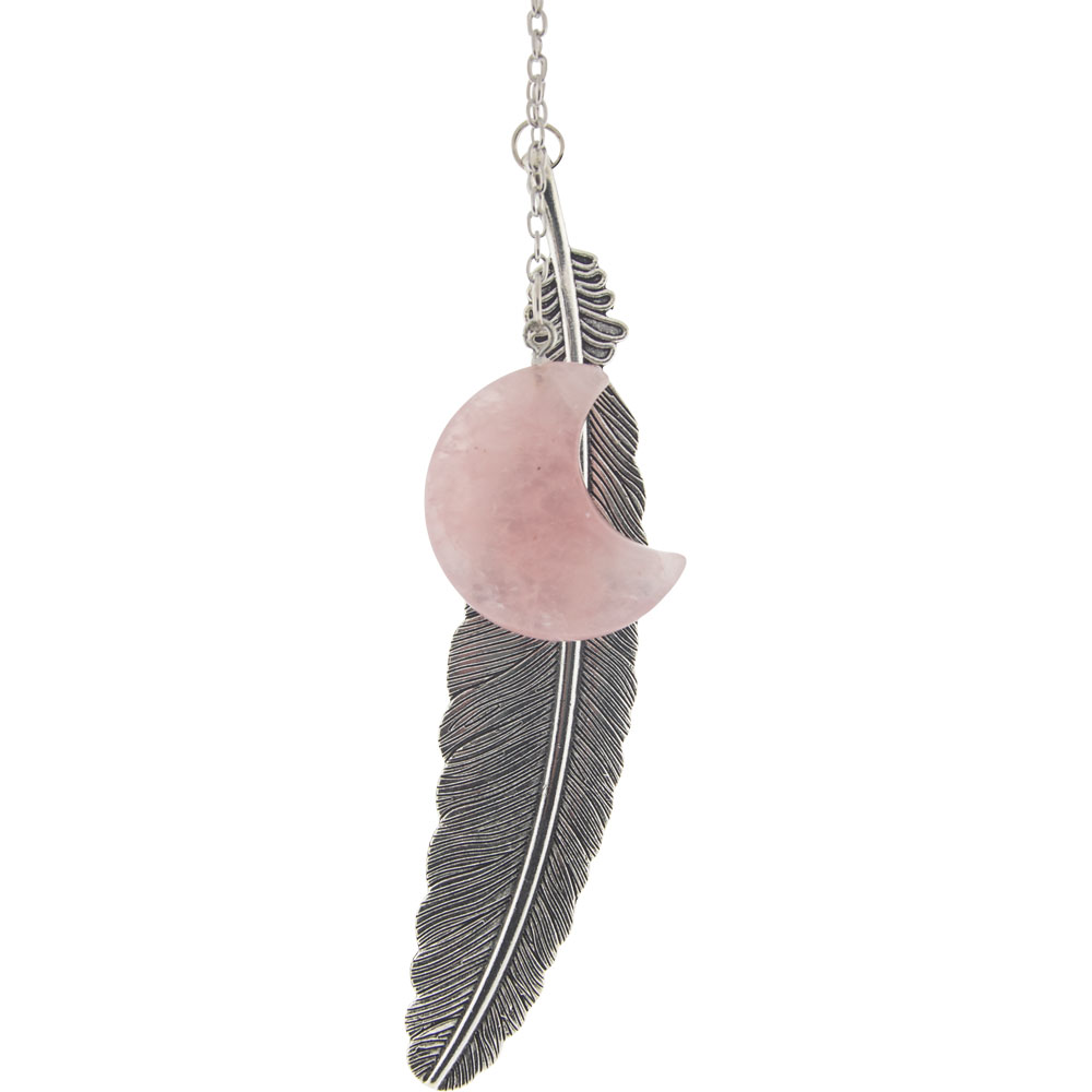 METAL Feather Bookmark w/ Rose Quartz - Moon  (Each)