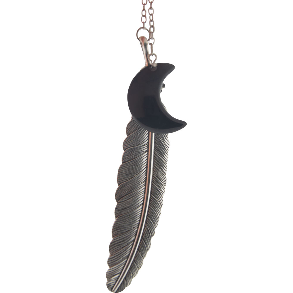 METAL Feather Bookmark w/ Black Tourmaline - Moon  (Each)