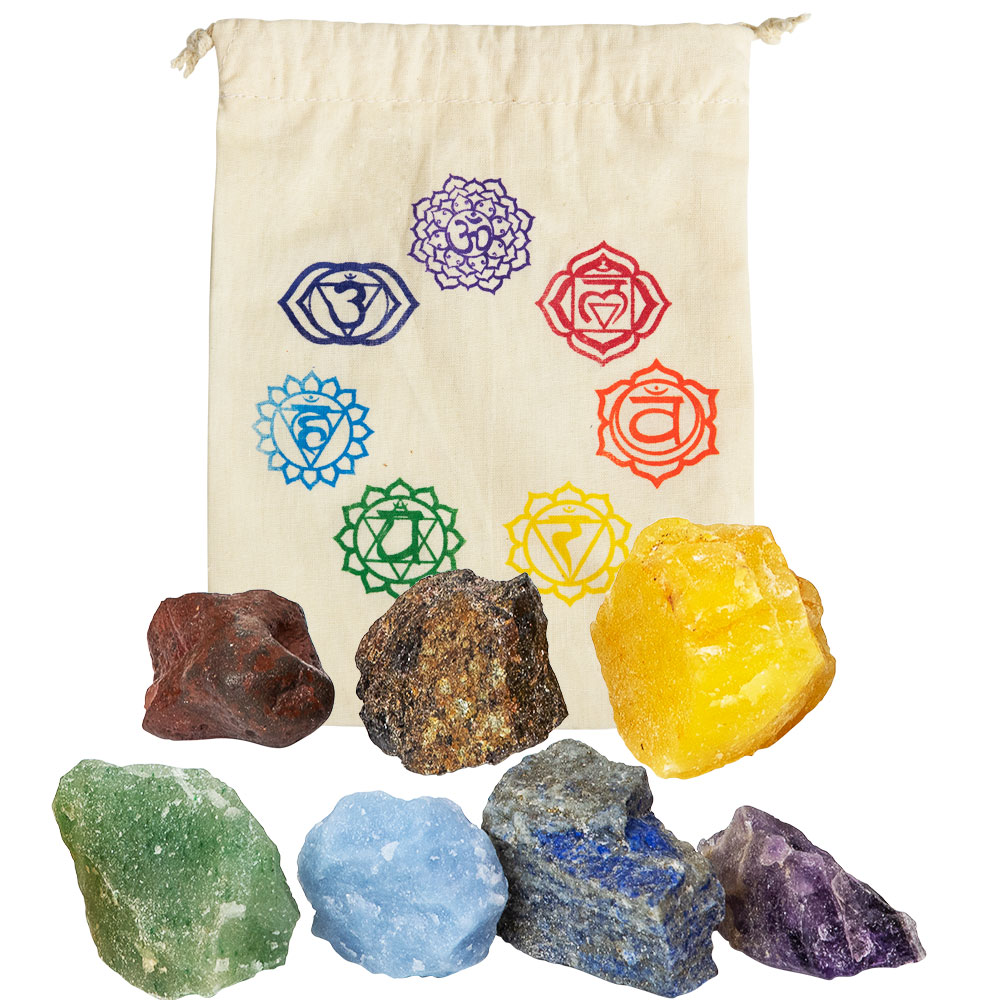 Chakra Rough Stone Balancing Kit w/ Natural POUCH (Each)