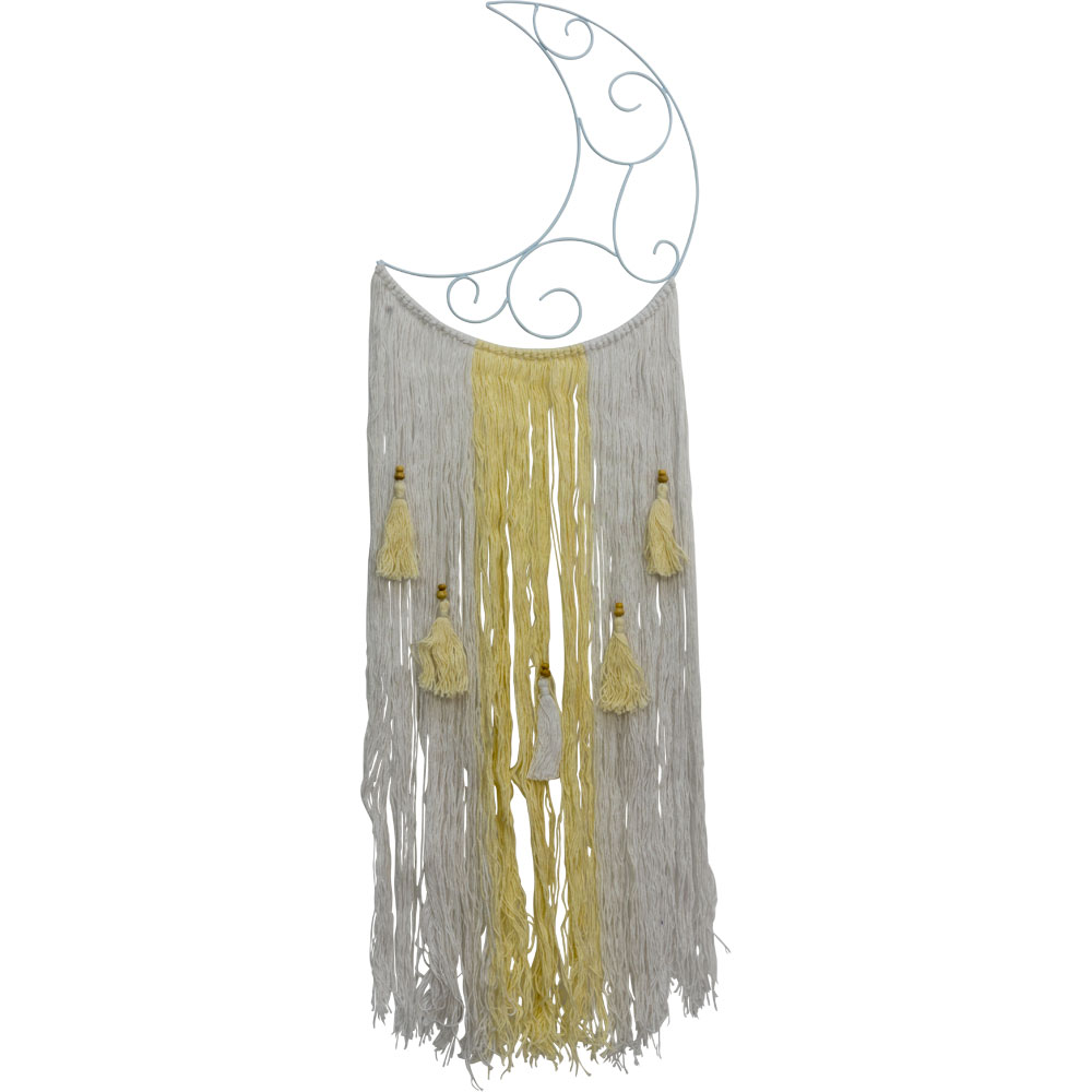 METAL Wall Hanging w/ Fringe - Crescent Moon White (Each)