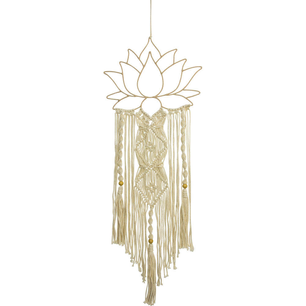 METAL Wall Hanging w/ Macrame  Lotus White (Each)