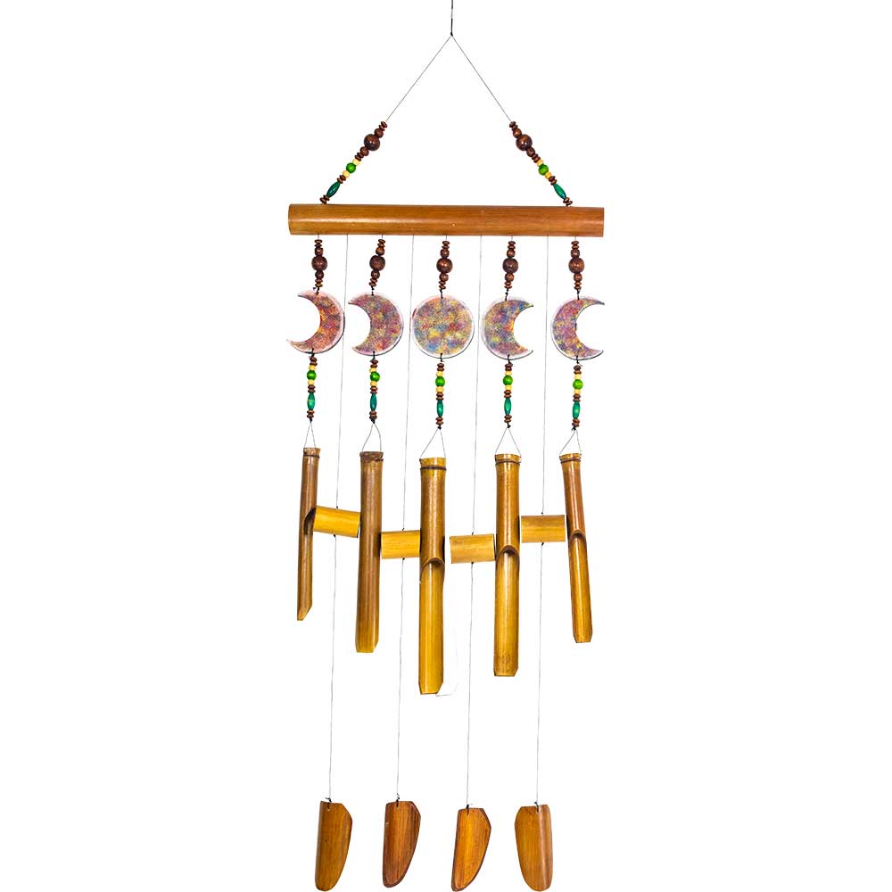 Bamboo Windchimes w/ Painted Moon Phases & BEADS (Each)