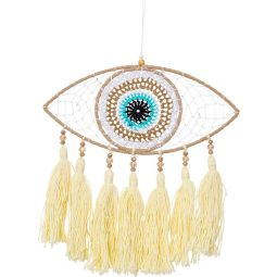 Dreamcatcher Boho Woven Evil Eye Natural w/ Tassels (Each)