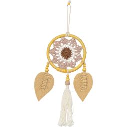 Dreamcatcher Boho Natural Woven Lotus w/ Macrame Leaves (Each)