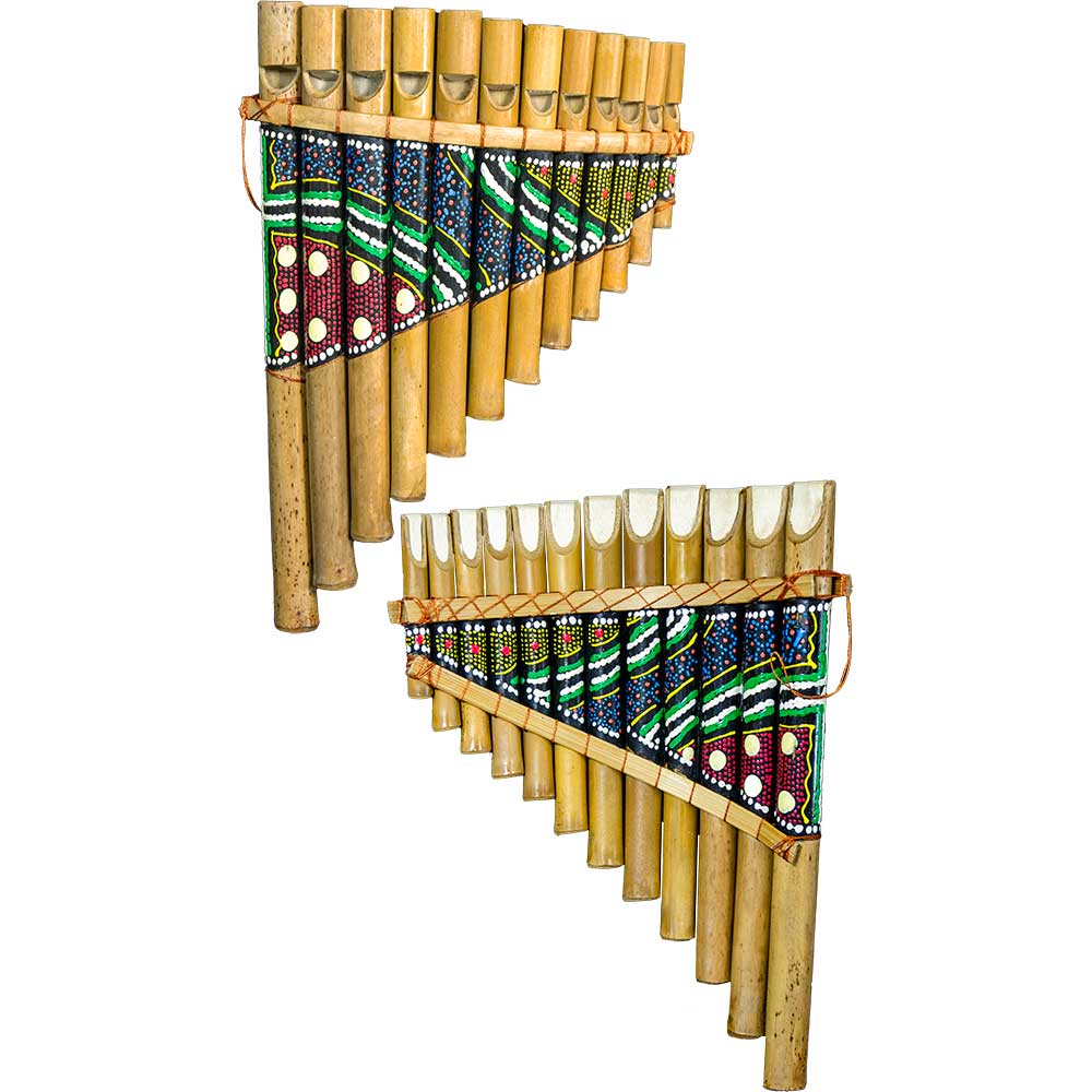 Bamboo Pan Flute Hand Painted Dot Design - LARGE (Each)