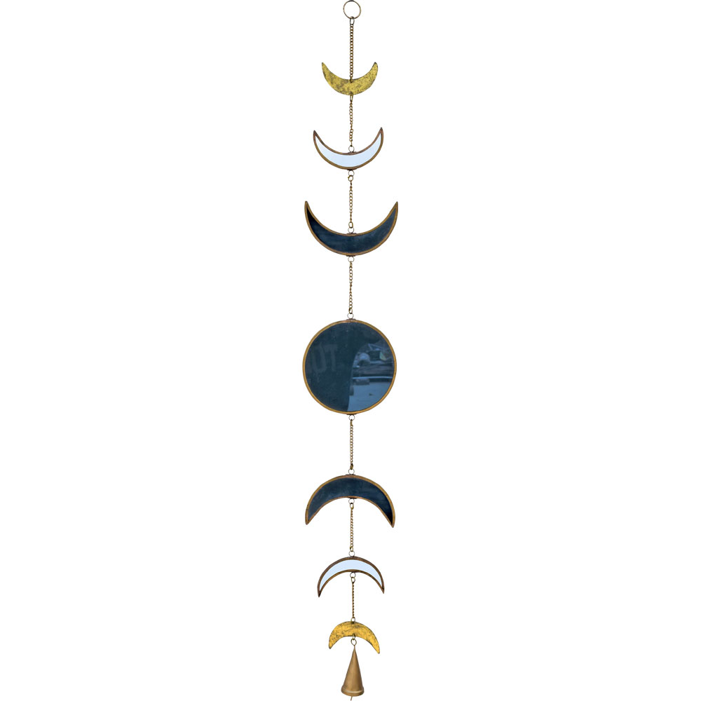 Glass & METAL Hanging String - Moon Phases w/ Bell (Each)