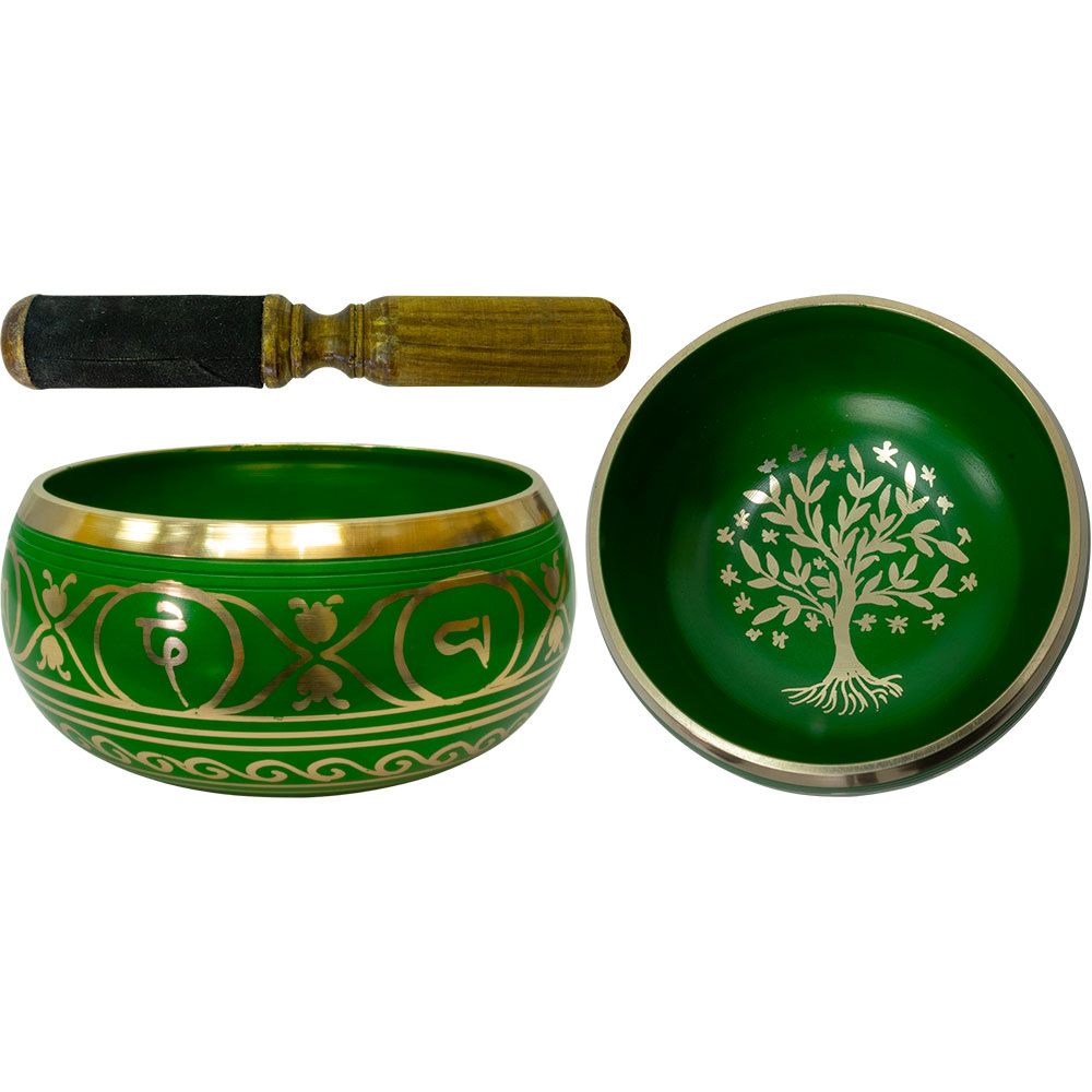 Colored Singing Bowl LARGE - Tree of Life - Green (Each)