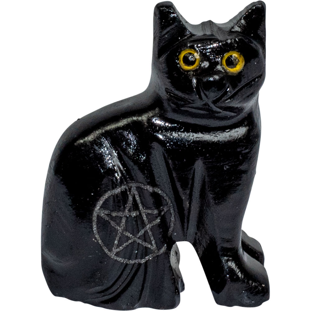 Spirit ANIMAL 1.25 - inch Cat Black Onyx w/ Pentacle (Pack of 6)