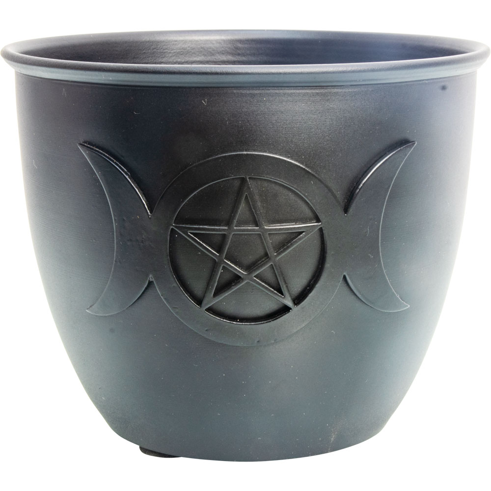 Metal Smudge Pot - Triple Moon w/ Pentacle LARGE (Each)