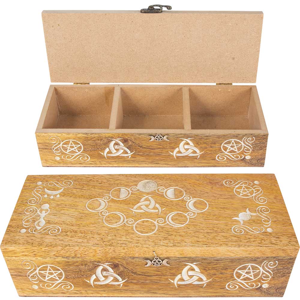 LASER Engraved Wood Compartment Box - Pagan Moon Phases (Each)