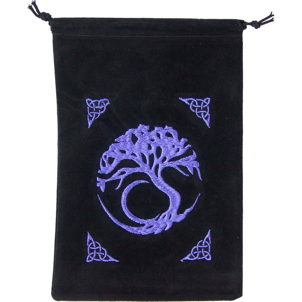 Unlined Velvet BAG Embroidered Tree of Life Black (each)
