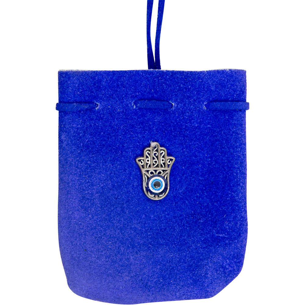 Suede POUCH Rounded w/Strap - Blue Fatima Hand (Each)