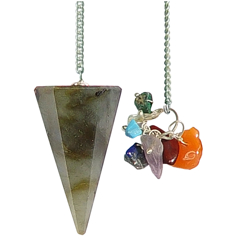 Pendulum Hexagonal Labradorite w/Chakra CHIPs (Each)