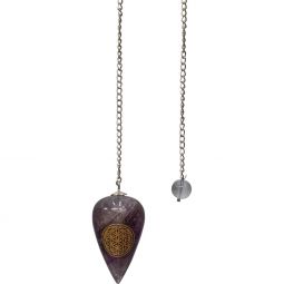 Pendulum w/ Flower of Life Curved - Amethyst (Each)