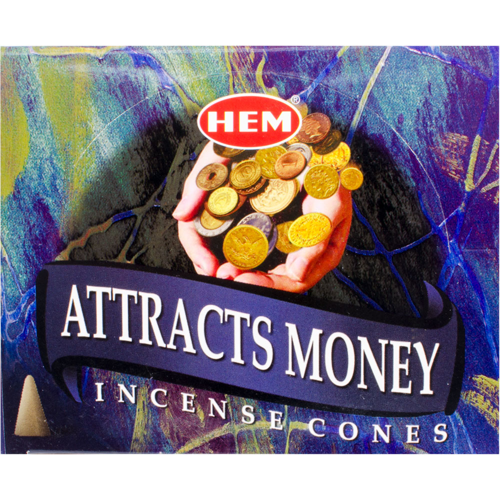 Hem INCENSE Cones in Display Box 10 cones Attracts Money (pk 12)