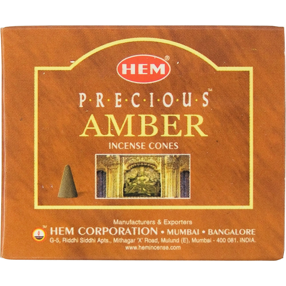 Hem INCENSE Cones in Display Box 10 cones Precious Amber (pack of 12)