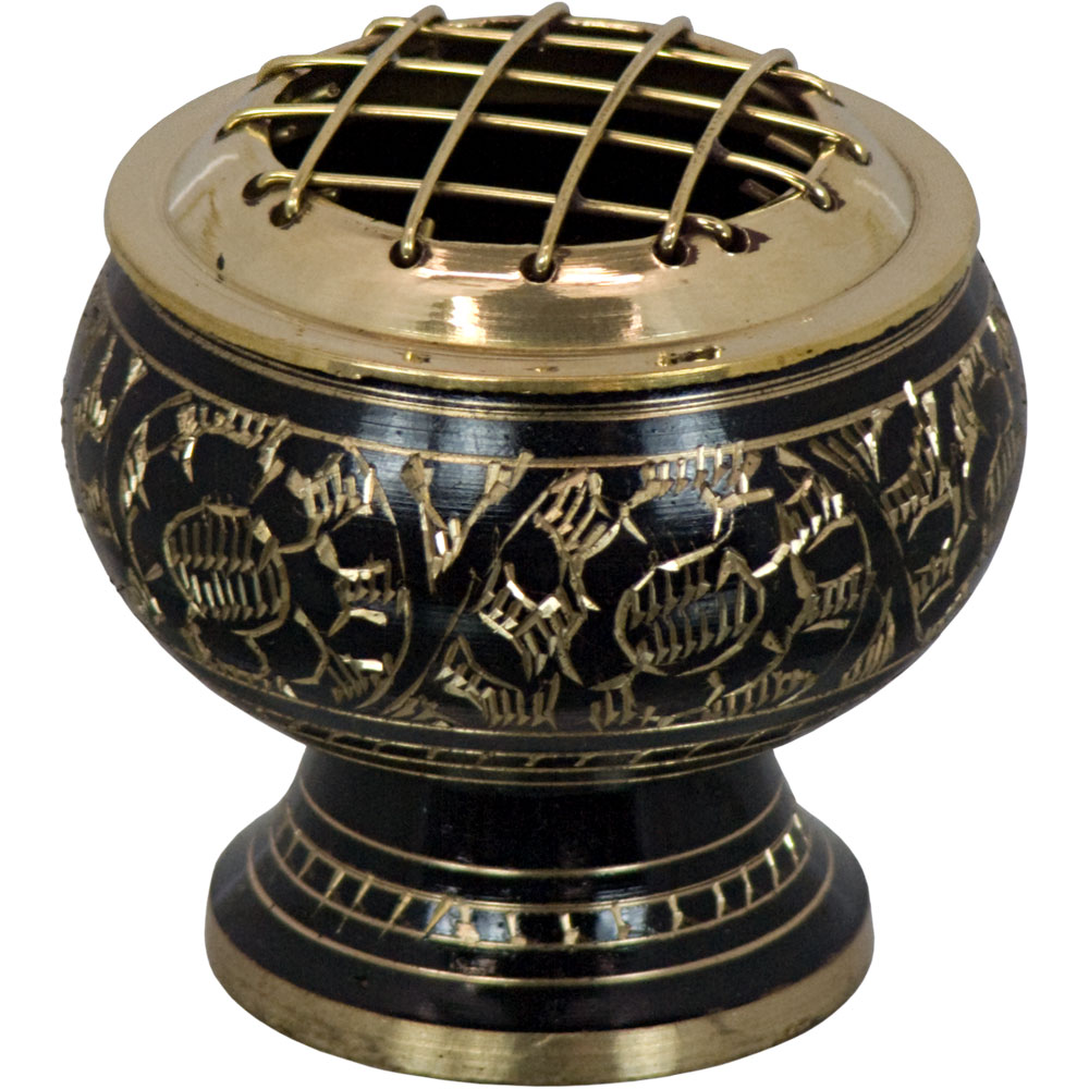 Brass Burner FLOWER Engraved Small w/ Grid-Black (Each)