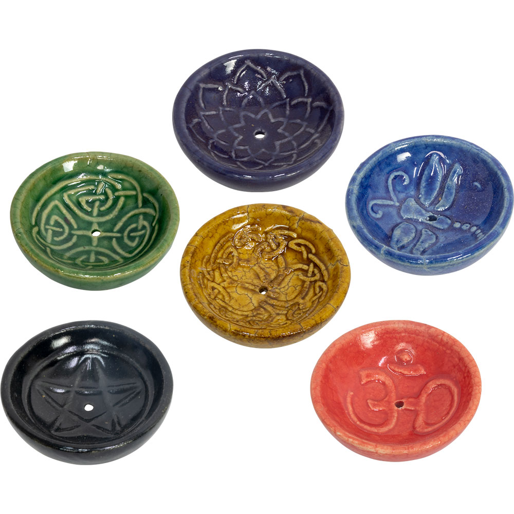 Ceramic INCENSE Burner Bowls Embossed Assorted (Set of 6)