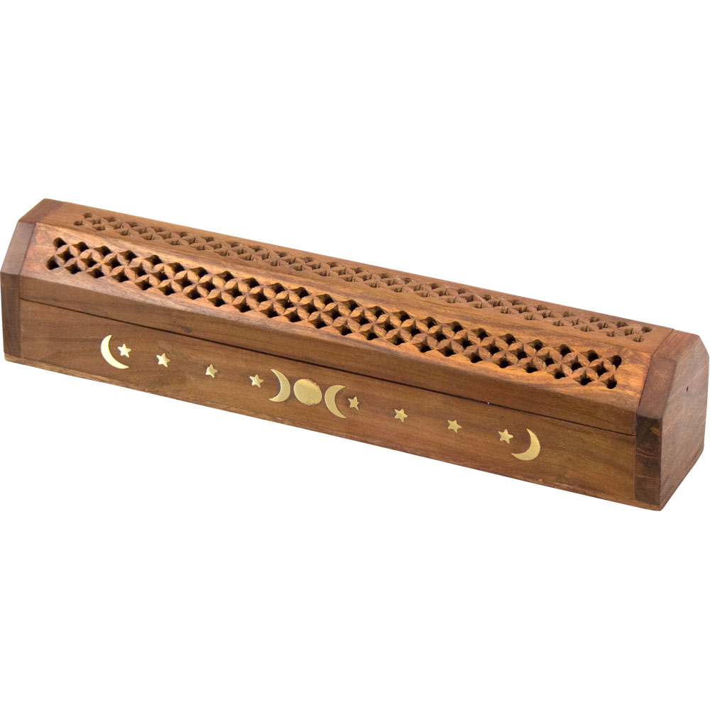 Wood INCENSE Storage Box Triple Moon (Each)