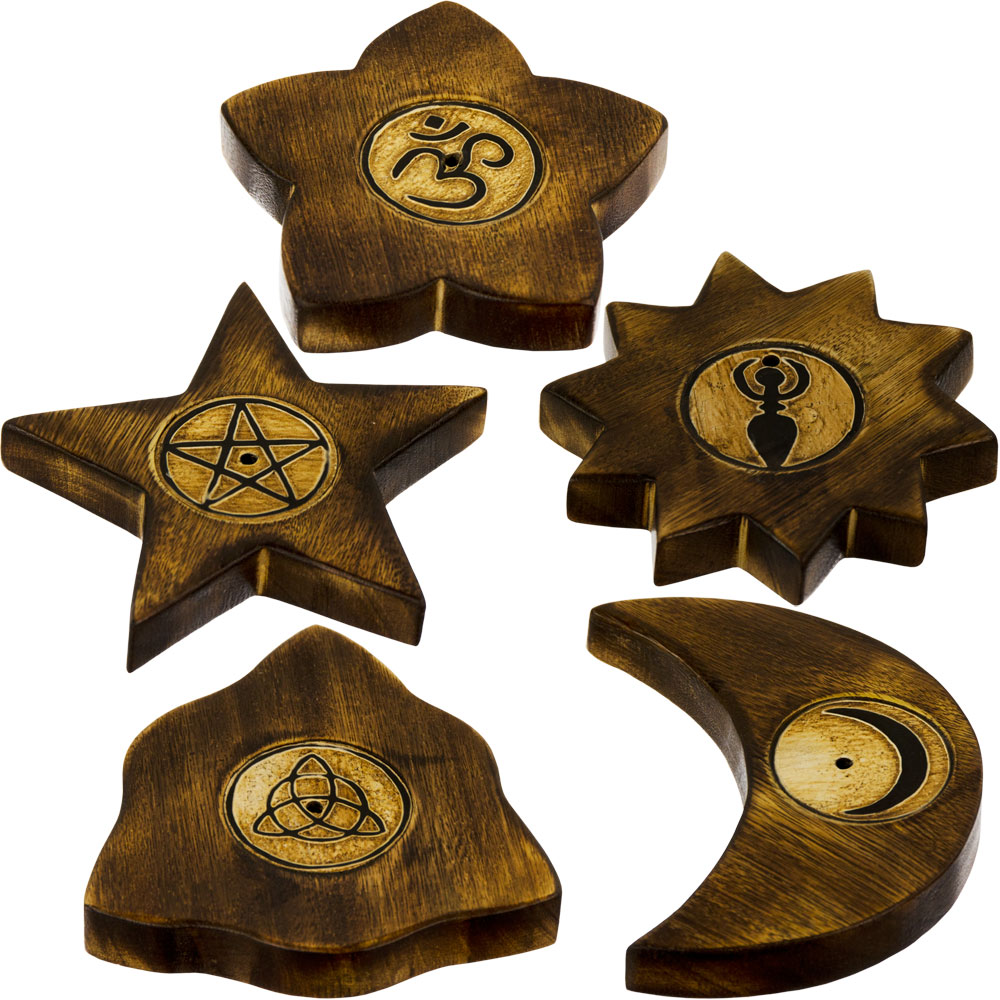 Wood INCENSE Holders & Cone Burners Assortment Brown (Set of 5)