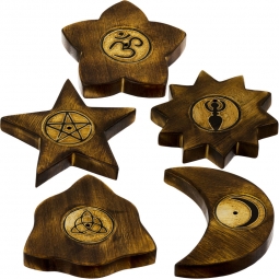 Wood Incense Holders & Cone Burners Assortment Brown (Set of 5)