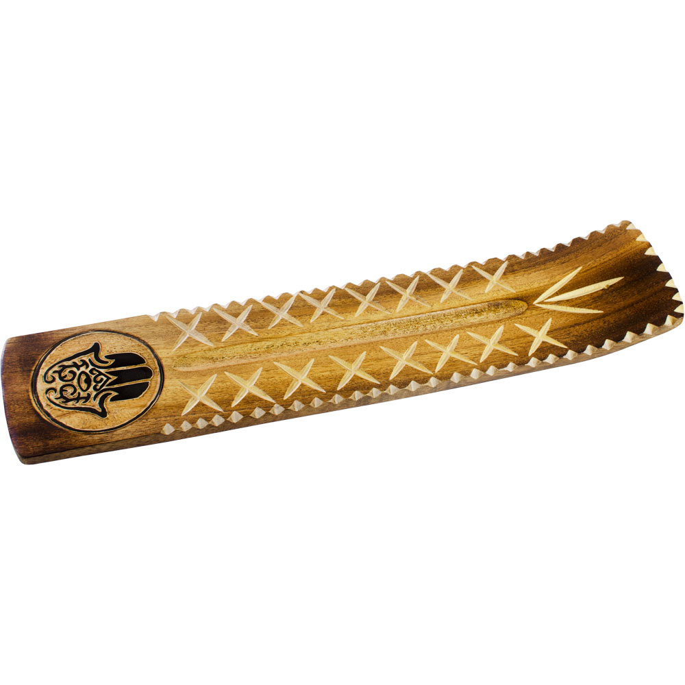 Wide Engraved Wood INCENSE Holder Fatima Hand (Each)