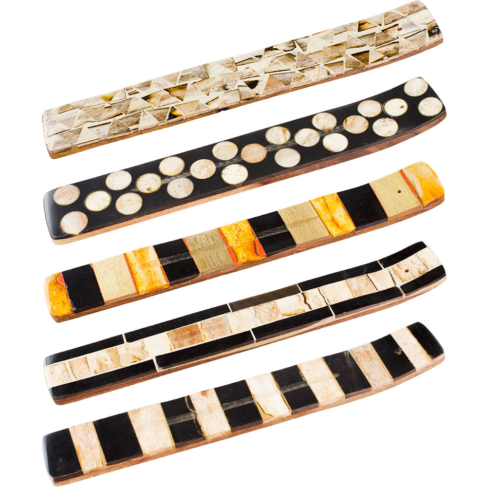 Bone Mosaic & Wood INCENSE Holder Natural Tones Astd (Each )