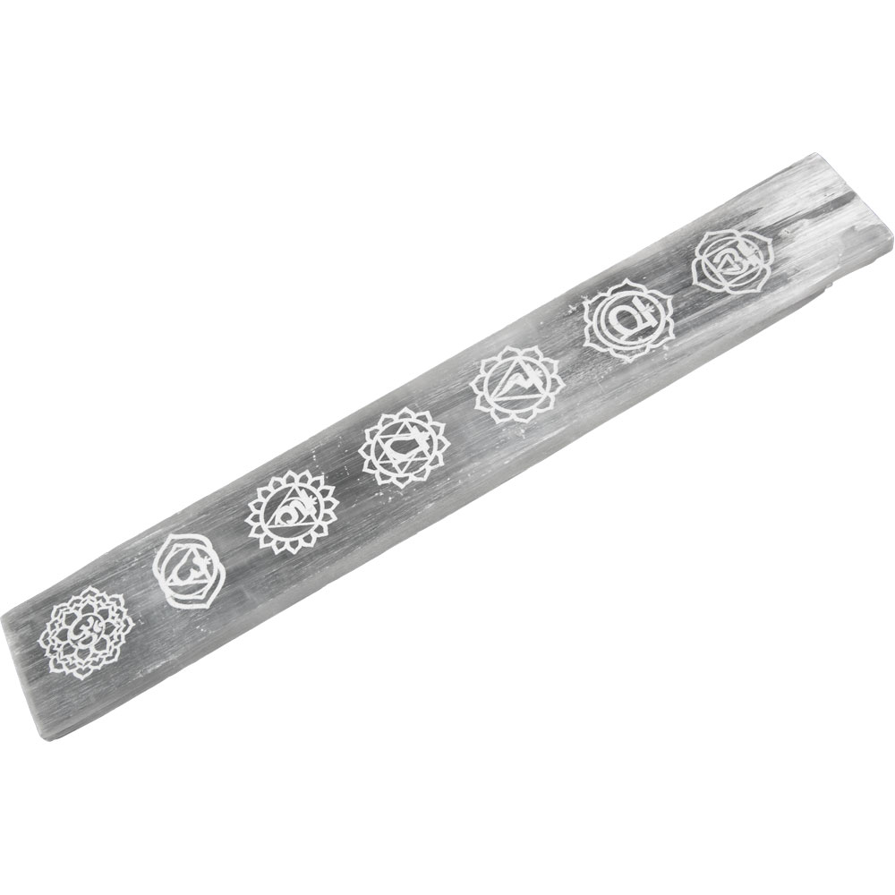 Selenite INCENSE Holder w/ Chakra Symbols (Each)