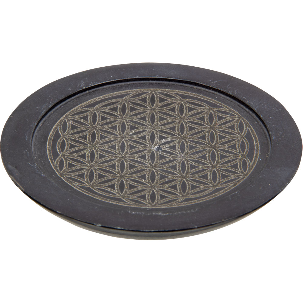 Black Soapstone Incense Holder - FLOWER of Life (Each)