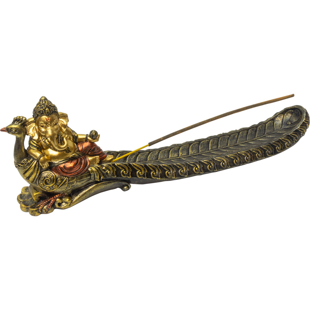 Polyresin INCENSE Holder - Sitting Ganesha on Peacock (Each)