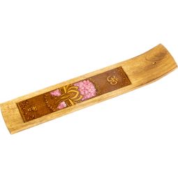 Laser Etched Wood Incense Holder - Namaste w/ Rose Qtz Inlay (Each)