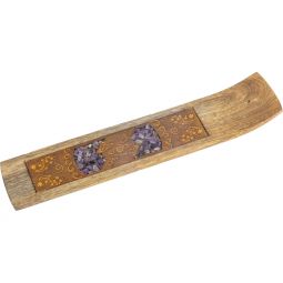 Laser Etched Wood Incense Holder - Healing Hands w/ Amethyst Inlay (Each)