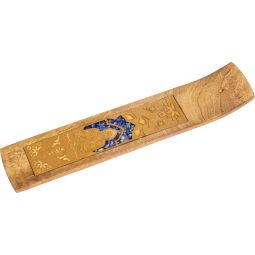 Laser Etched Wood Incense Holder - Buddha w/ Sodalite Inlay (Each)