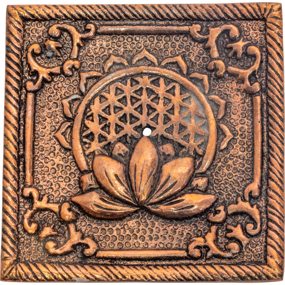 Aluminum Square INCENSE Holder Copper - Flower of Life (Each)