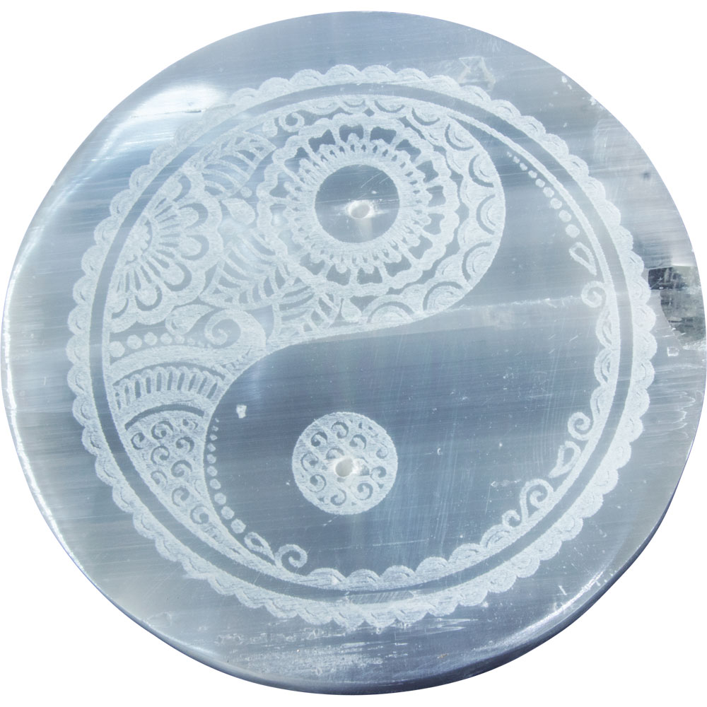 Selenite Round INCENSE Holder - Yin Yang (Each)