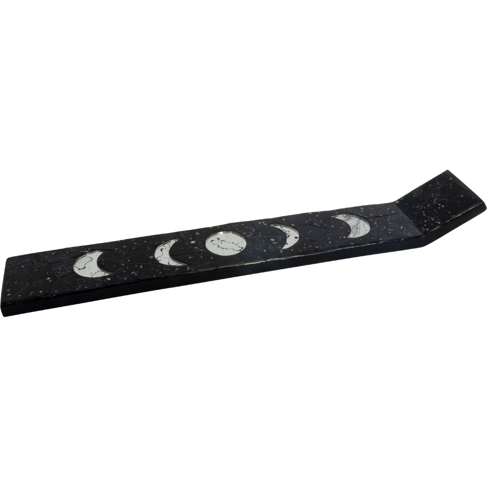 Wood INCENSE Holder Glass Mosaic 13.5in - Moon Phases - Black (Each)